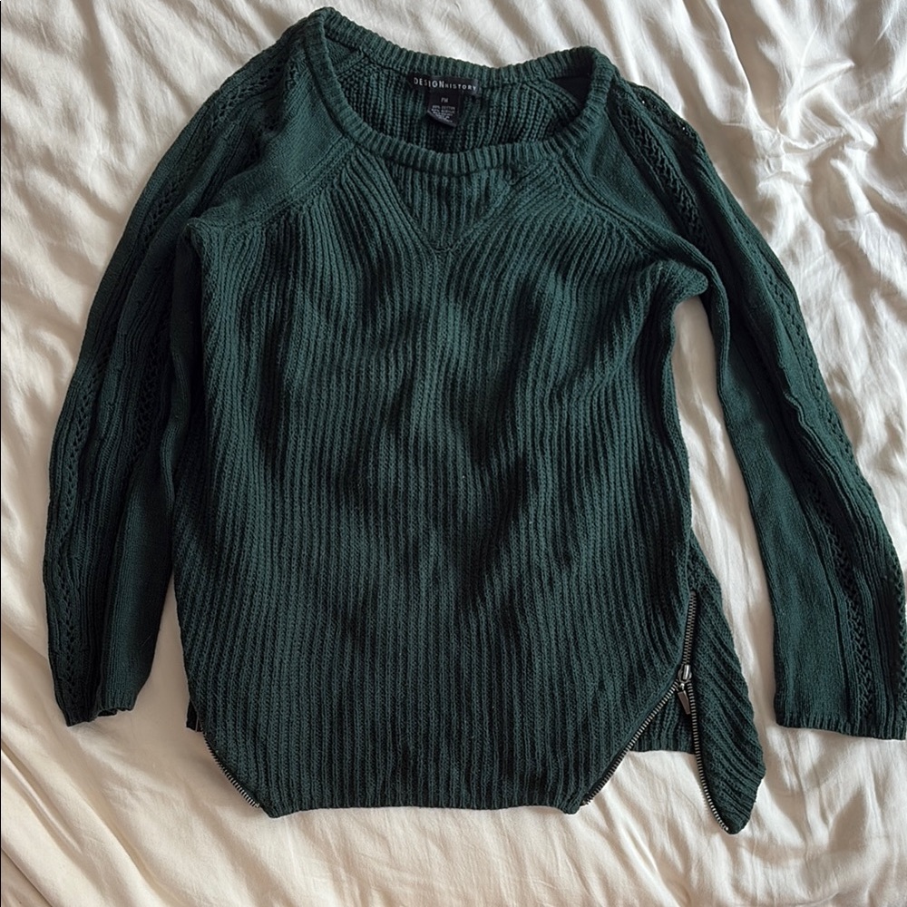 Design History Dark Green Sweater with Side Zippers